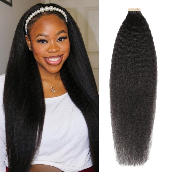 IVCoco Hair 24 0 Human Hair Tape In Extensions Kinkyyaki Straight
